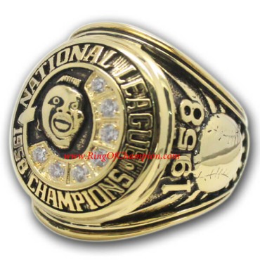 NL 1958 Milwaukee Braves National League Championship Ring, Custom Milwaukee Braves Ring NL 1958 Milwaukee Braves National League Championship Ring, Custom Milwaukee Braves Ring