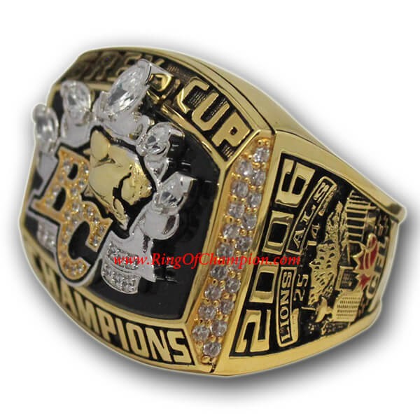 CFL 2006 BC Lions The 94th Grey Cup Championship Ring, Custom BC Lions Champions Ring