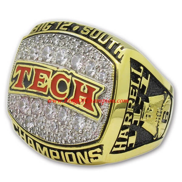 Big 12 2008 Texas Tech Red Raiders Men's Football Championship Ring, Custom Texas Tech Red Raider Champions Ring