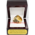 NHL 2001 Colorado Avalanche Stanley Cup Championship Ring, Custom Colorado Avalanche Champions Ring